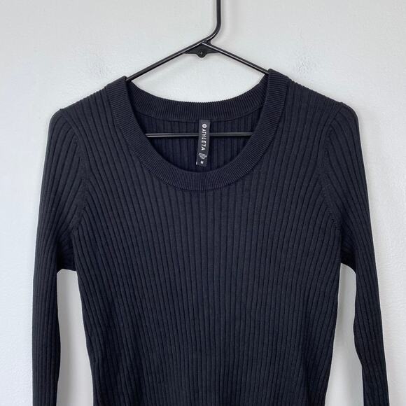 Athleta‎ Lincoln Park Sweater Black Lyocell Blend Crewneck Ribbed Size Medium - Picture 4 of 11